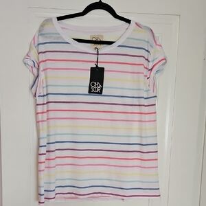 Colorful Short Sleeve Striped T-Shirt, Vintage-style, XL, New With Tags